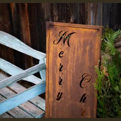 Świąteczny Panel „Merry Christmas” z Rdzewionej Stali - Dekoracja 100×30 cm - zdjęcie 3 - Kapaga