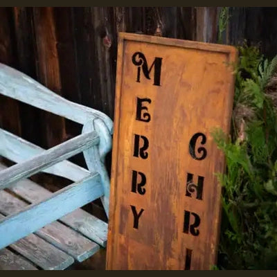 Świąteczny Panel „Merry Christmas” - Dekoracja z Rdzewionej Stali 100×30 cm - Kapaga