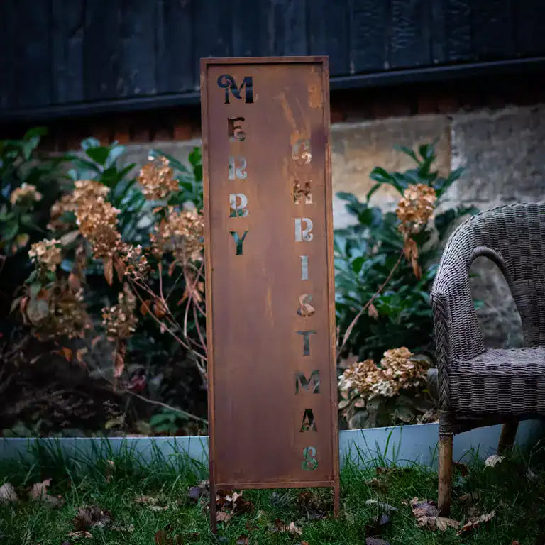 Panel Świąteczny „Wesołych Świąt” 120×30 cm - wspaniały Panel Świąteczny Corten - Kapaga