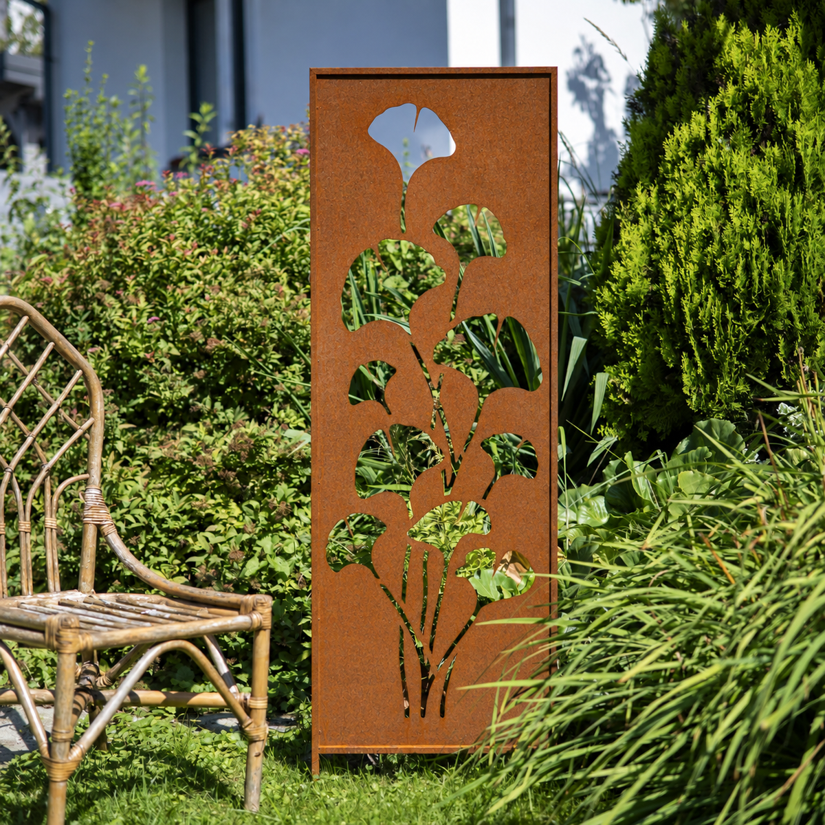 Panel ogrodowy Corten - Parawan z miłorzębem - 160 x 50 cm
