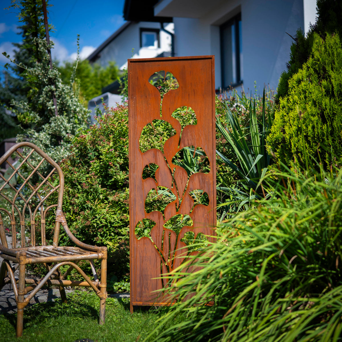 Panel ogrodowy Corten - Parawan z miłorzębem - 160 x 50 cm