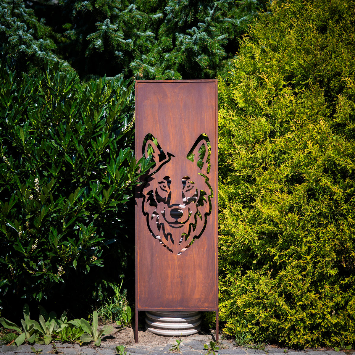 Panel ogrodowy Corten - Parawan z wilkiem dużym 160 x 50 cm