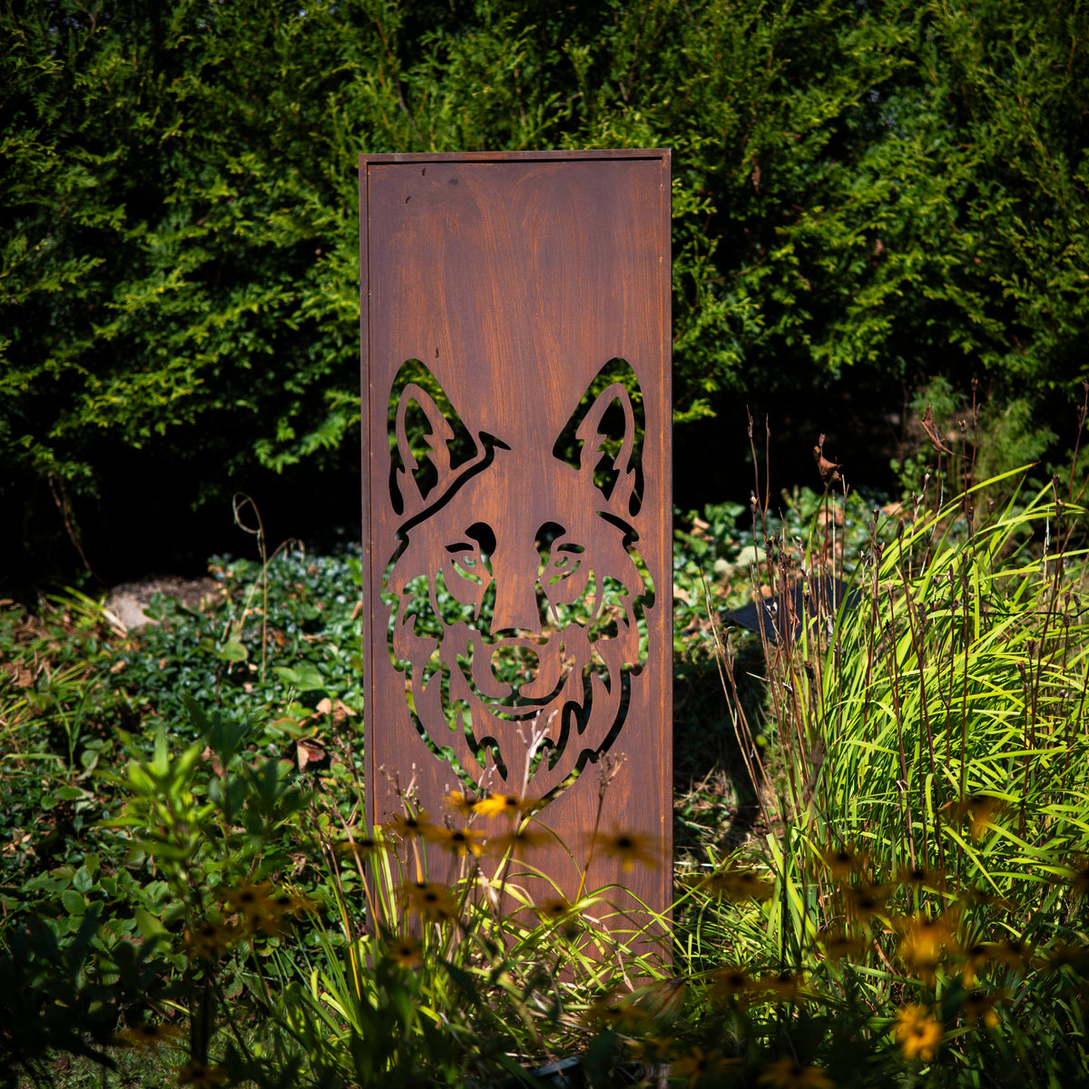 Panel ogrodowy Corten - Parawan z wilkiem dużym 160 x 50 cm