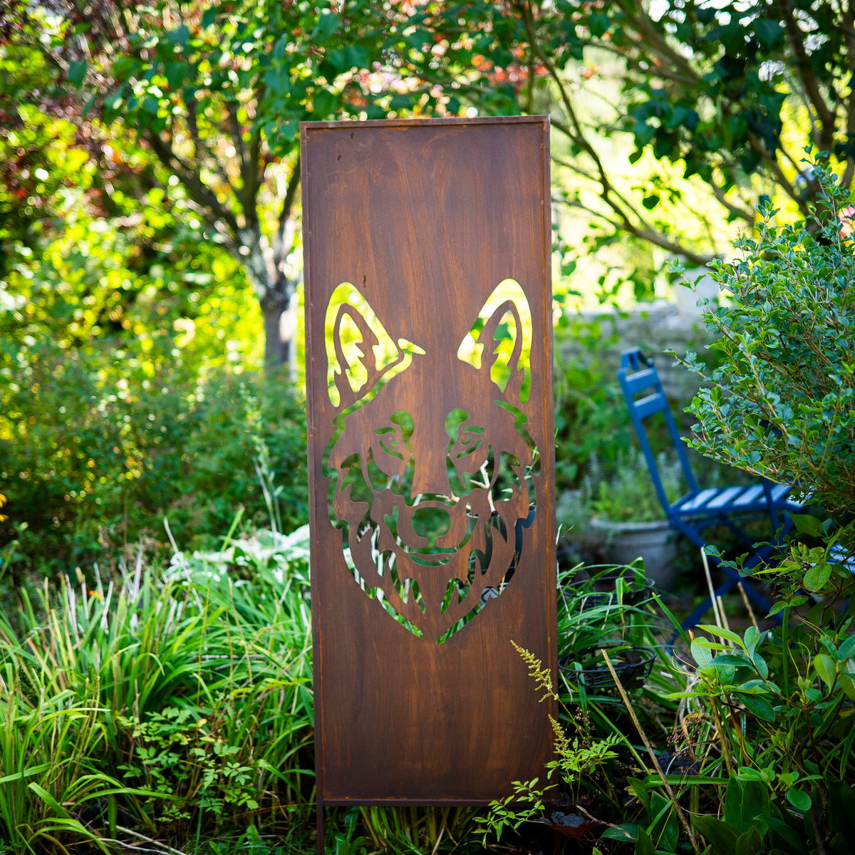 Panel ogrodowy Corten - Parawan z wilkiem dużym 160 x 50 cm