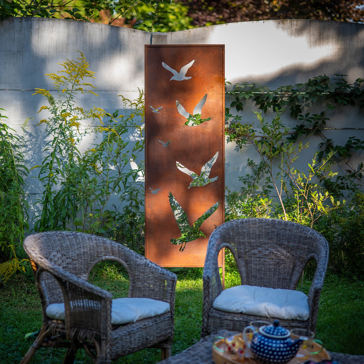 Panel ogrodowy Corten - Parawan z mewami 160 x 50 cm