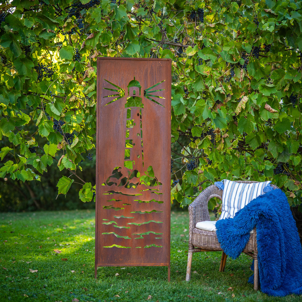 Panel ogrodowy Corten - Parawan z latarnią morską 160 x 50 cm