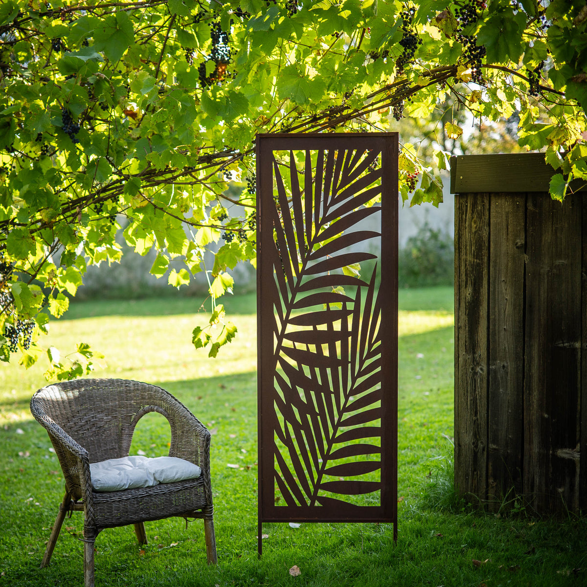 Panel ogrodowy Corten - Parawan z liśćmi palmowymi - 160 x 50 cm