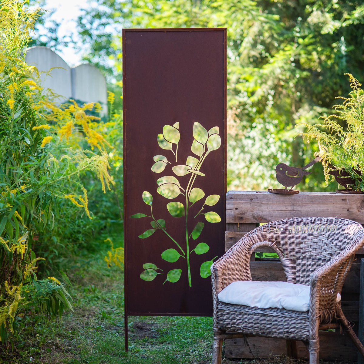 Panel ogrodowy Corten - Parawan z eukaliptusem - 160 x 50 cm