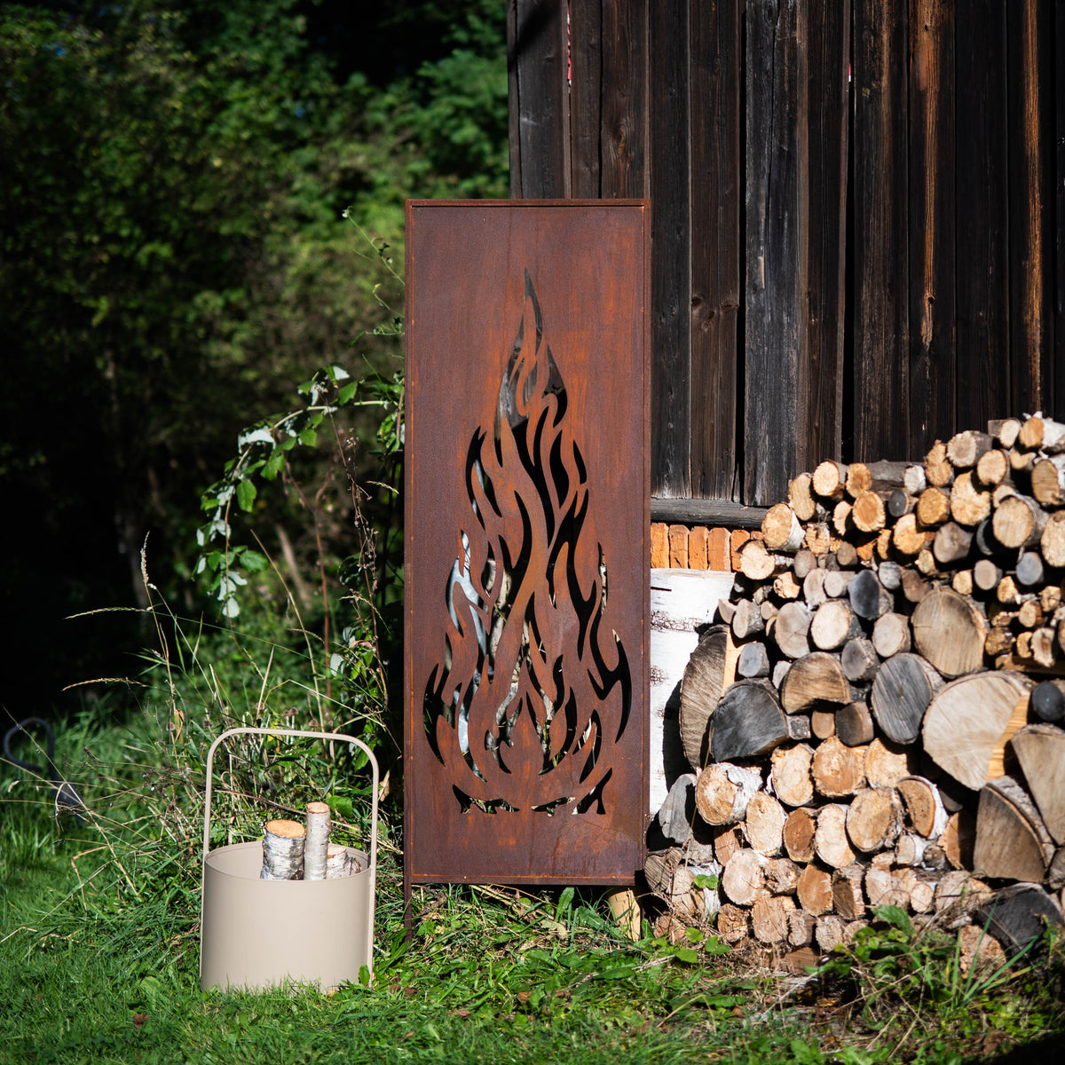 Panel ogrodowy Corten - Parawan z płomieniem 160 x 50 cm