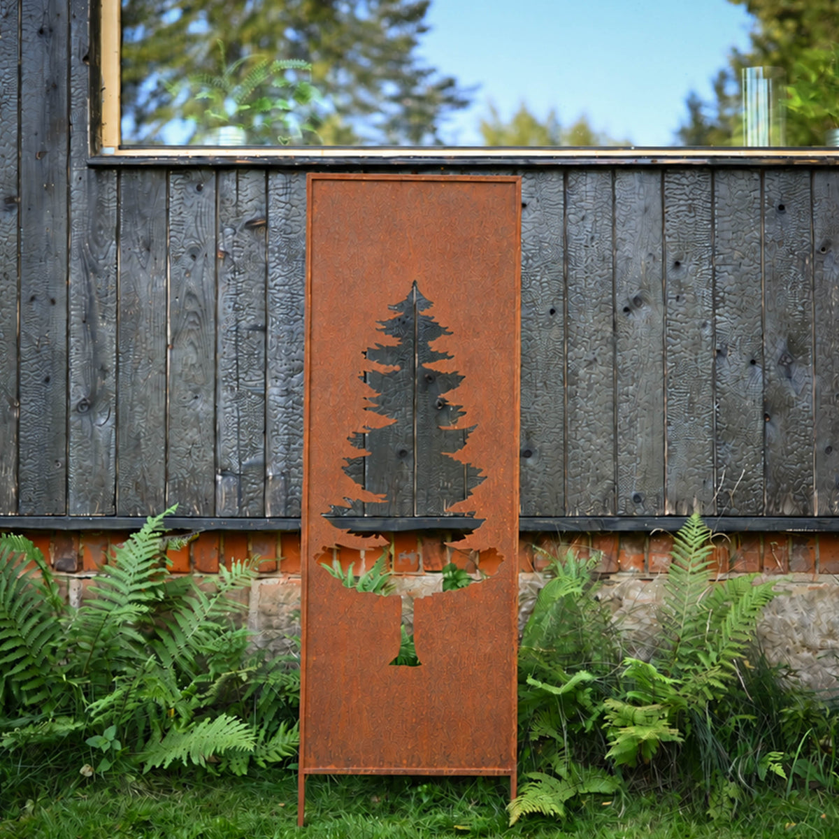Panel ogrodowy Corten - Parawan z leśnym świerkiem - 160 x 50 cm