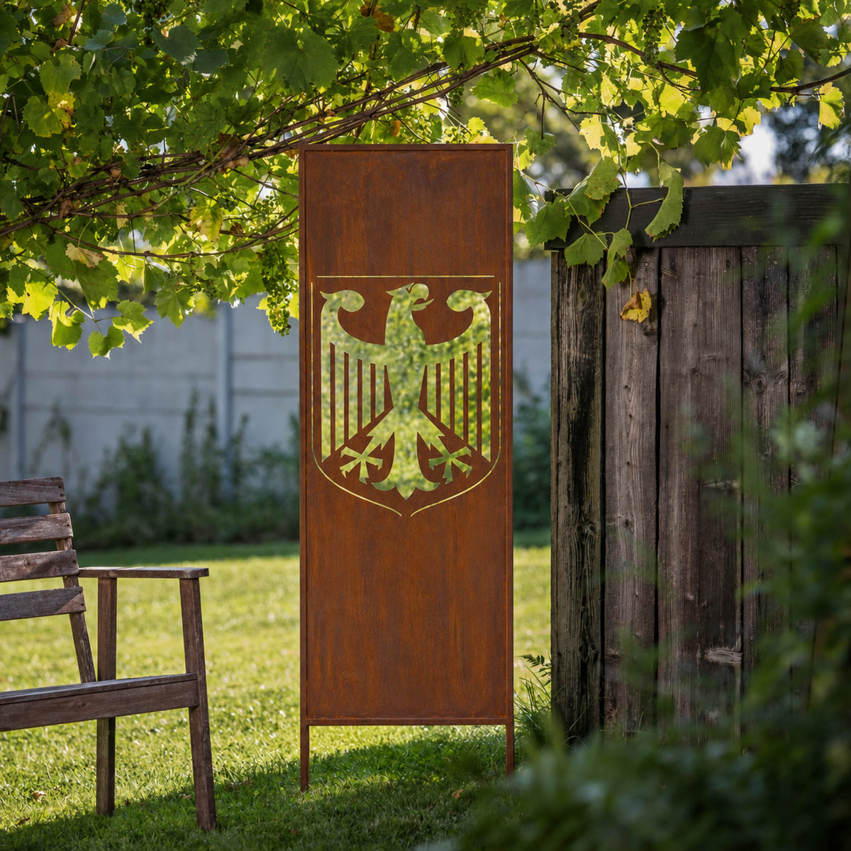 Panel ogrodowy Corten - Parawan z herbem z orłem - 160 x 50 cm