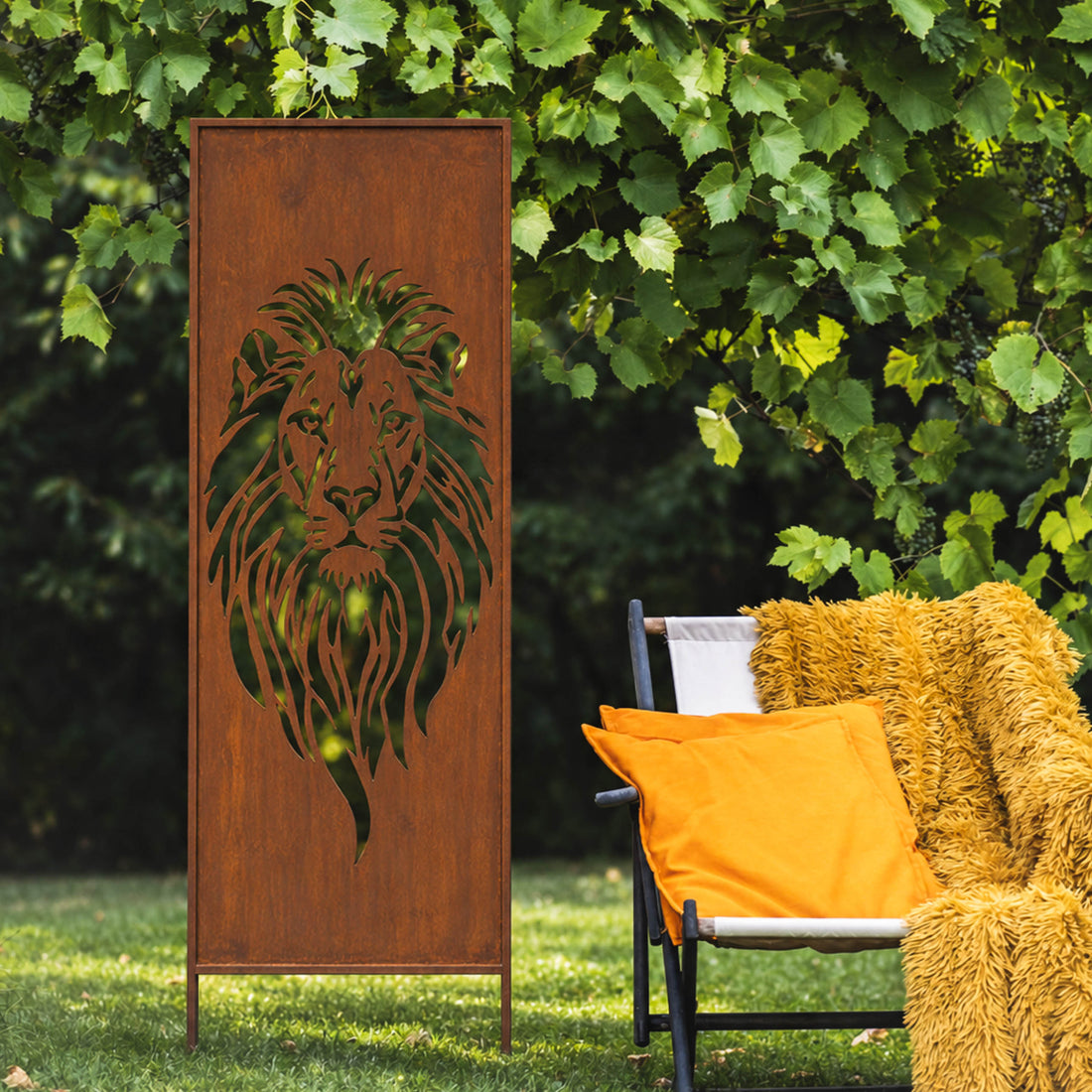Panel ogrodowy Corten - Parawan z lwem dużym 160 x 50 cm