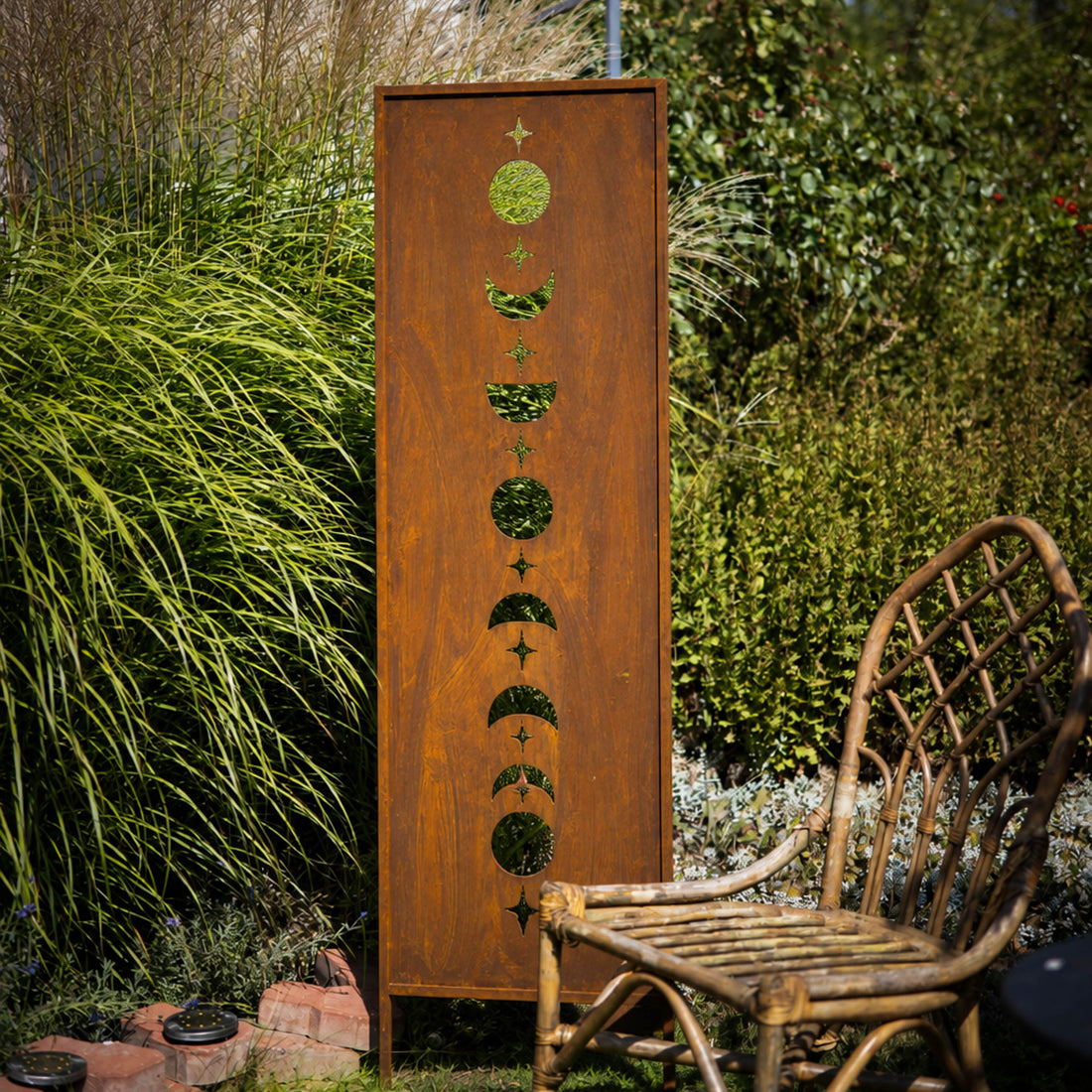 Panel ogrodowy Corten - Parawan z księżycami 160 x 50 cm