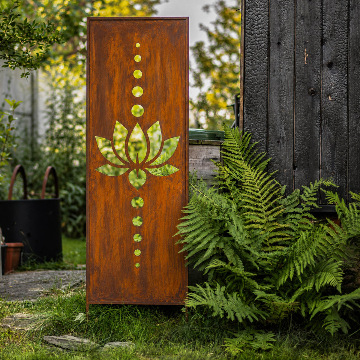Panel ogrodowy Corten - Parawan z lotosem 160 x 50 cm