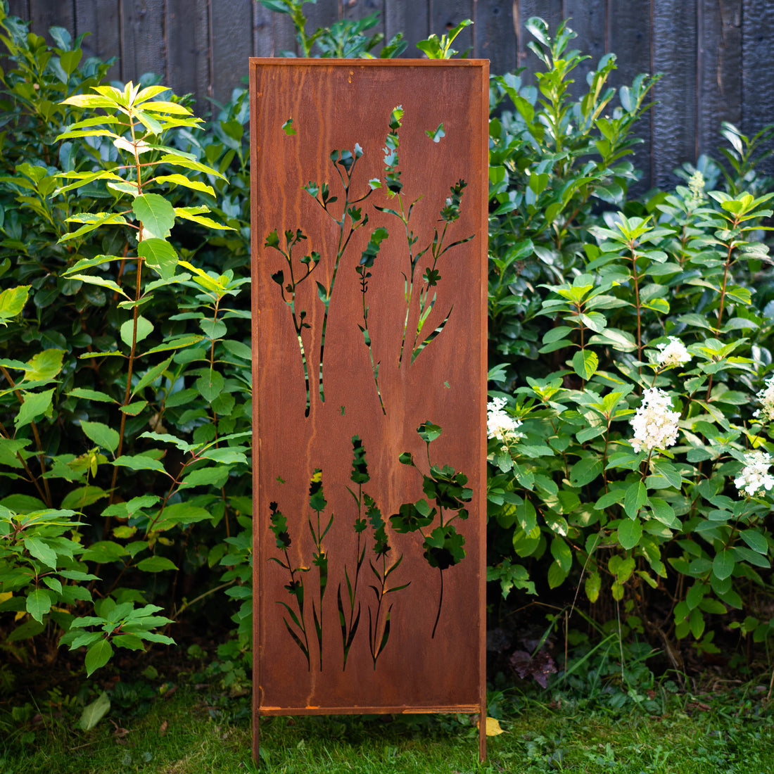 Panel ogrodowy Corten - Parawan z łąką kwietną - 160 x 50 cm