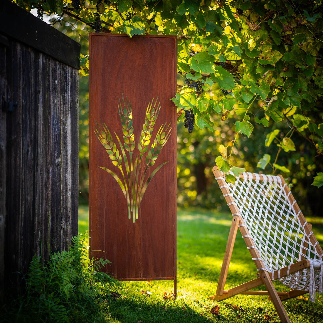 Panel ogrodowy Corten - Parawan z kłosami zboża - 160 x 50 cm