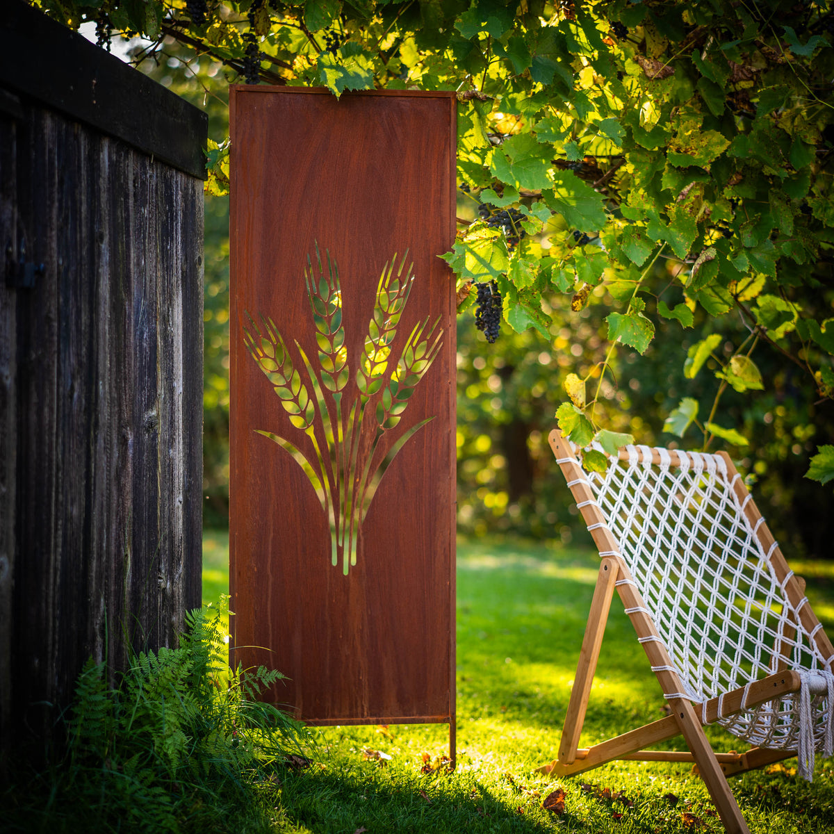 Panel ogrodowy Corten - Parawan z kłosami zboża - 160 x 50 cm