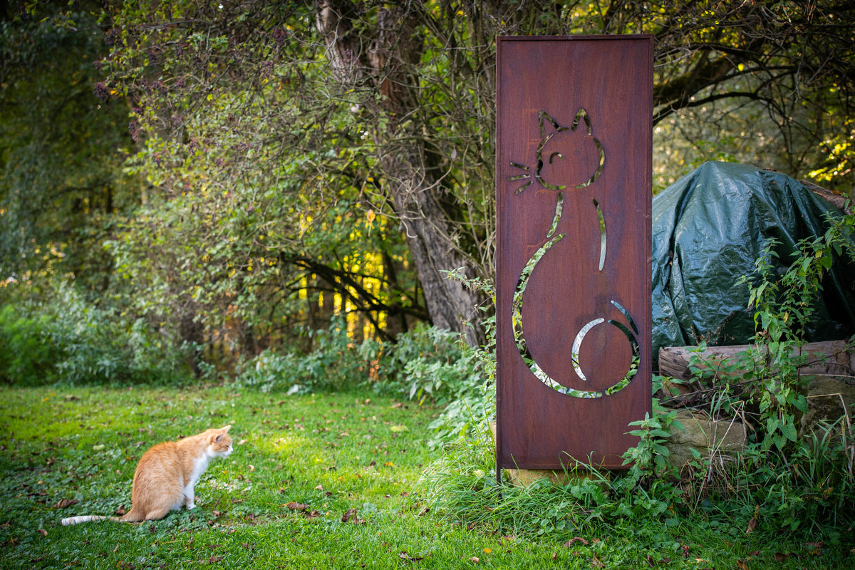Panel ogrodowy Corten - Parawan z kotem - 160 x 50 cm