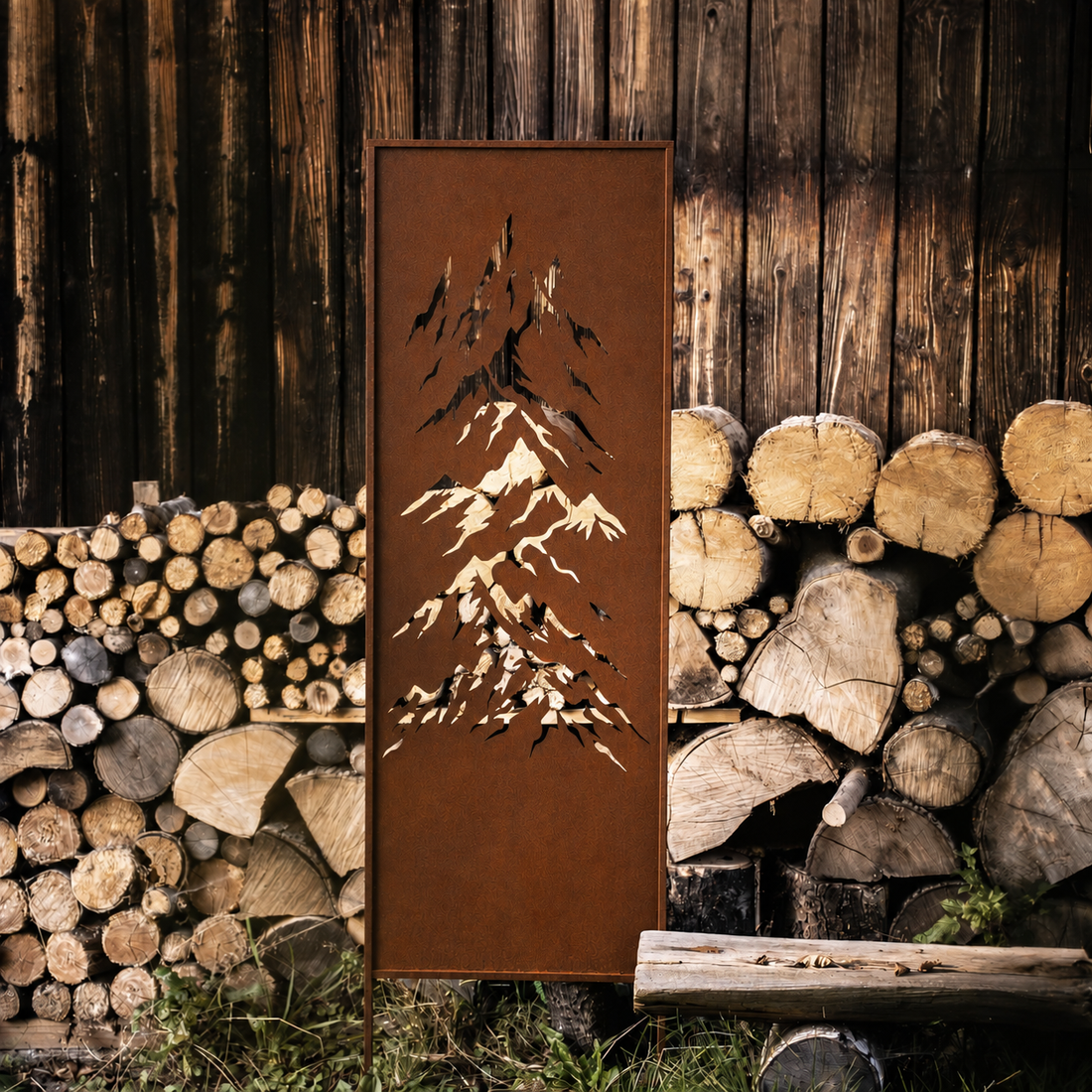 Panel ogrodowy Corten - Parawan z górami 160 x 50 cm