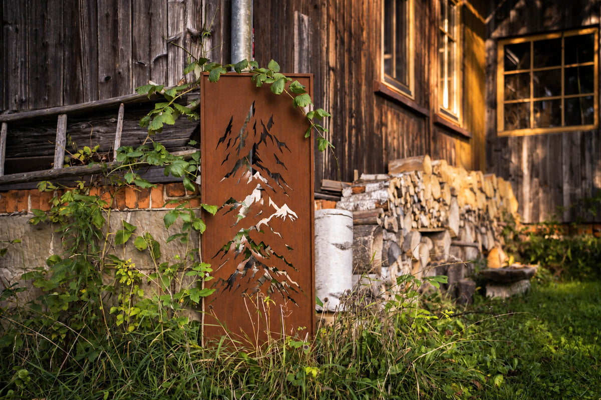 Panel ogrodowy Corten - Parawan z górami 160 x 50 cm