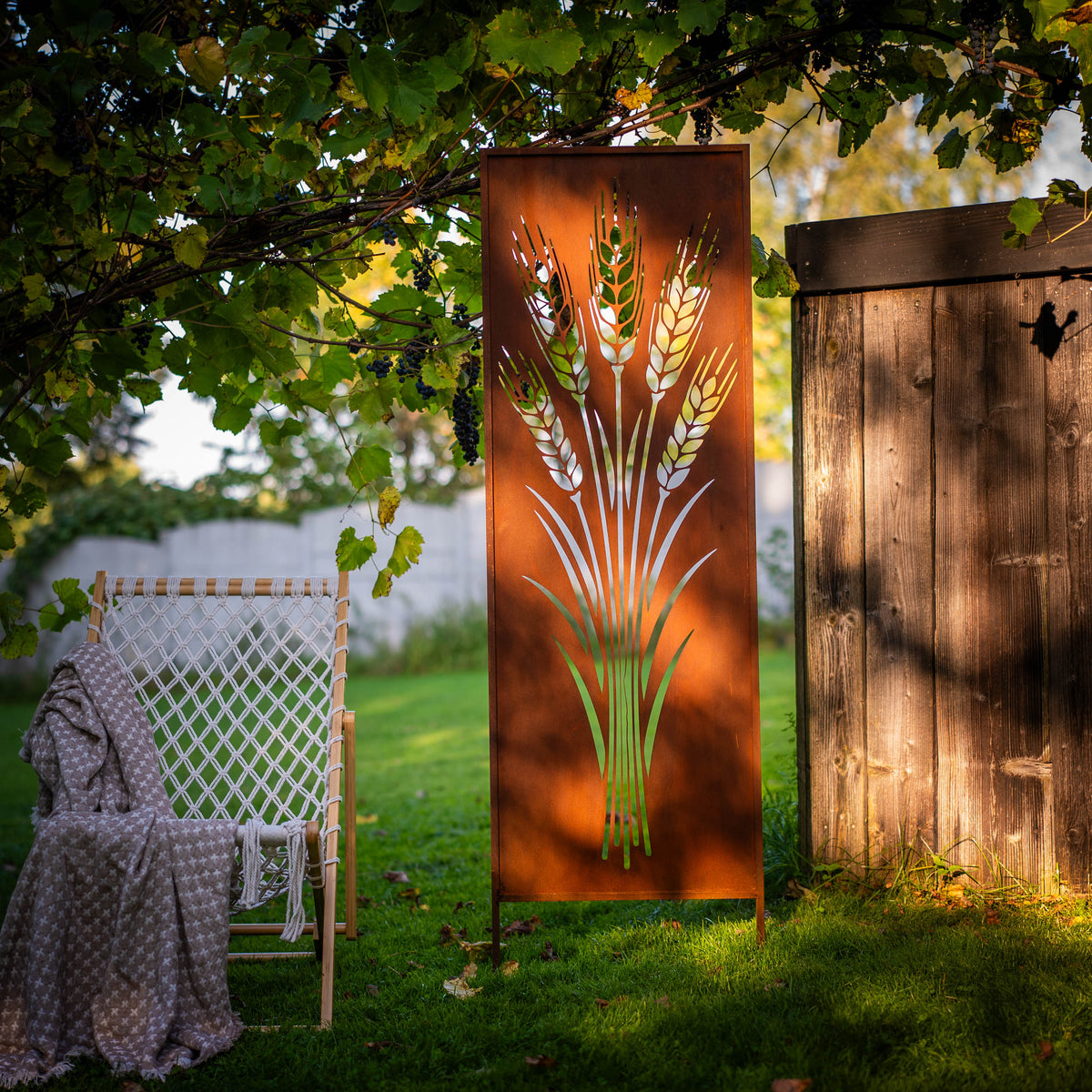 Panel ogrodowy Corten - Parawan z snopem zboża - 160 x 50 cm