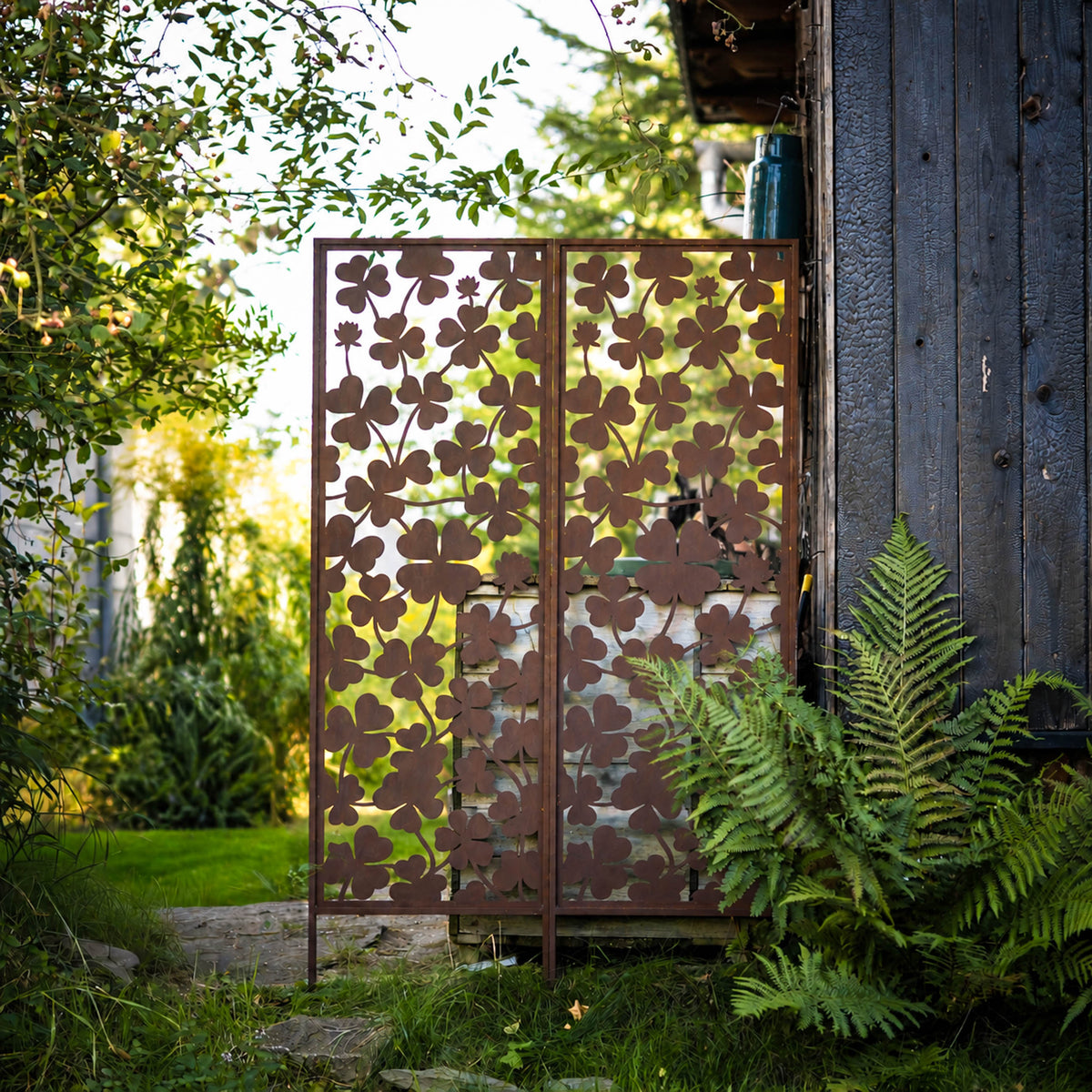 Panel ogrodowy Corten - Parawan z koniczyną - 160 x 50 cm