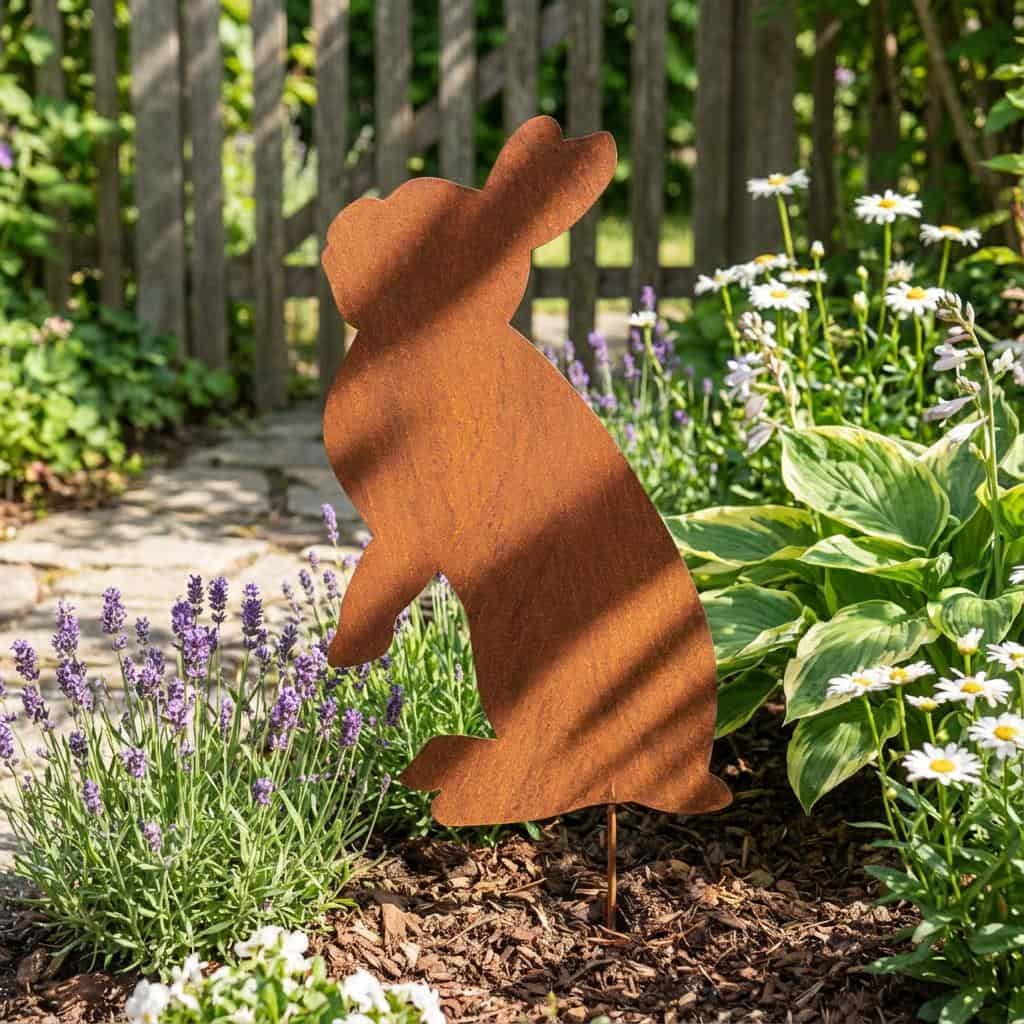 Metalowa Dekoracja Ogrodowa Zając - Ozdoba na Piku 22×46 cm - Kapaga
