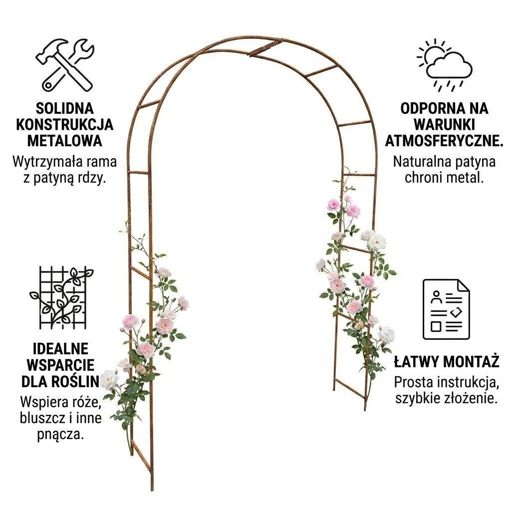 Pergola ogrodowa metalowa 240x150 cm – łuk do roślin