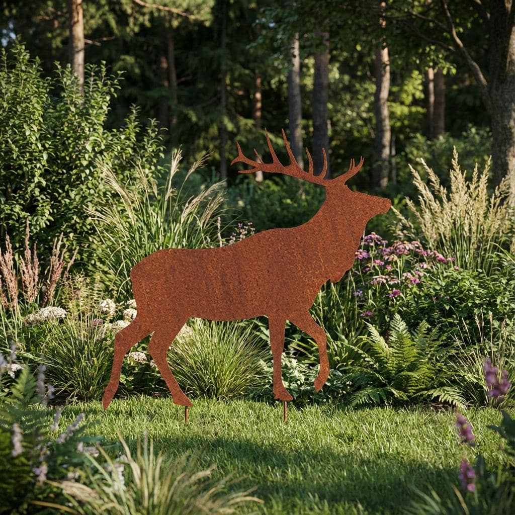 Metalowa Dekoracja Ogrodowa - Jeleń 66×64 cm Sylwetki Zwierząt Leśnych - zdjęcie 2 - Kapaga