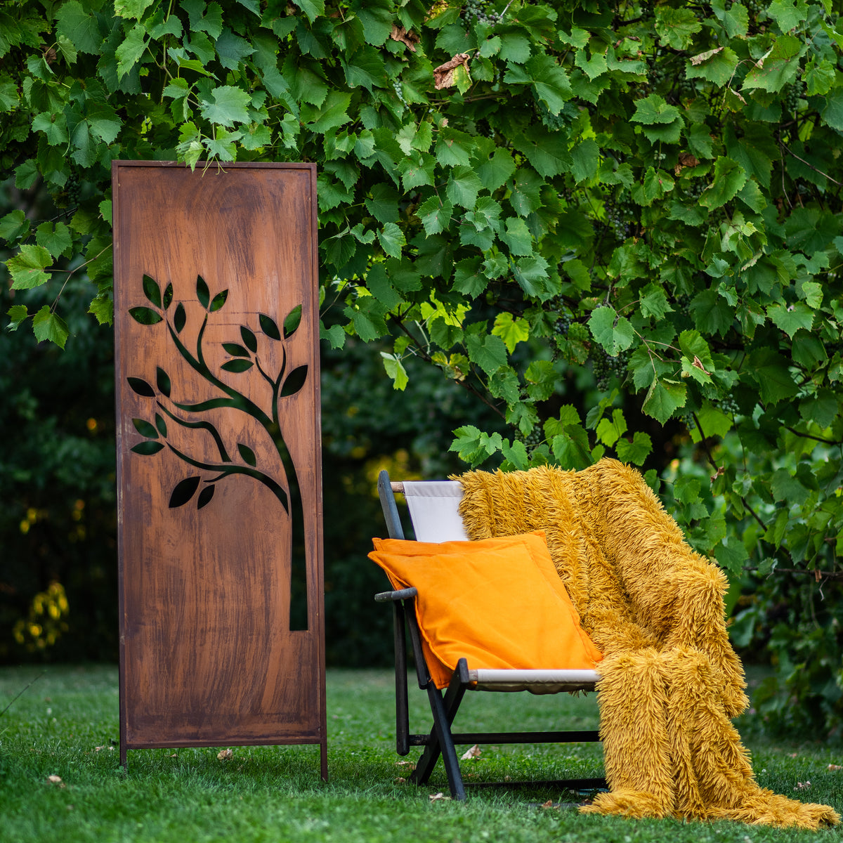 Panel ogrodowy Corten - Parawan z kwitnącym drzewem 160 x 50 cm