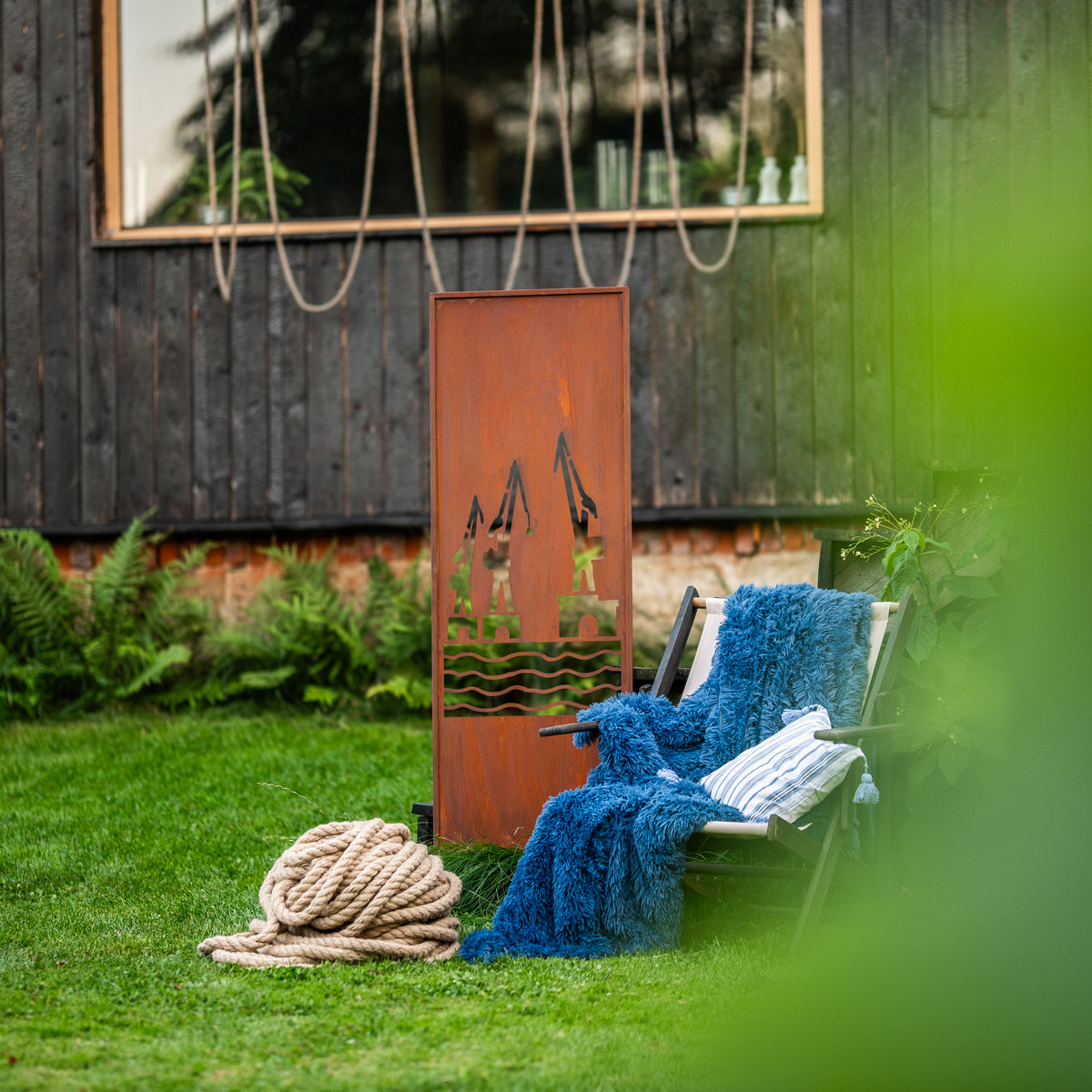 Panel ogrodowy Corten - Parawan ze stocznią 160 x 50 cm