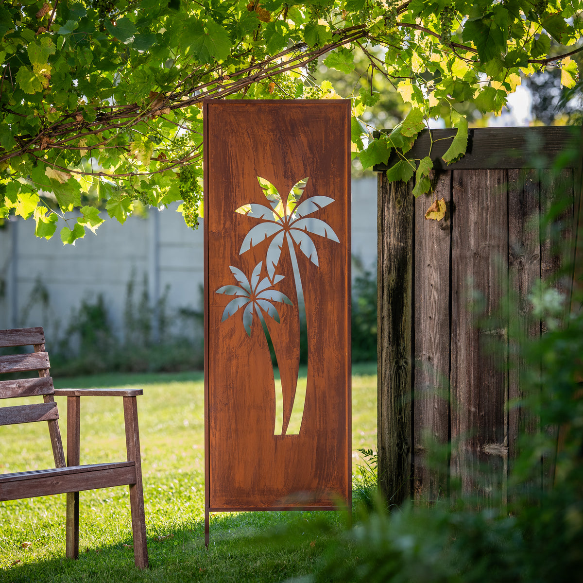 Panel ogrodowy Corten - Parawan z palmami 160 x 50 cm