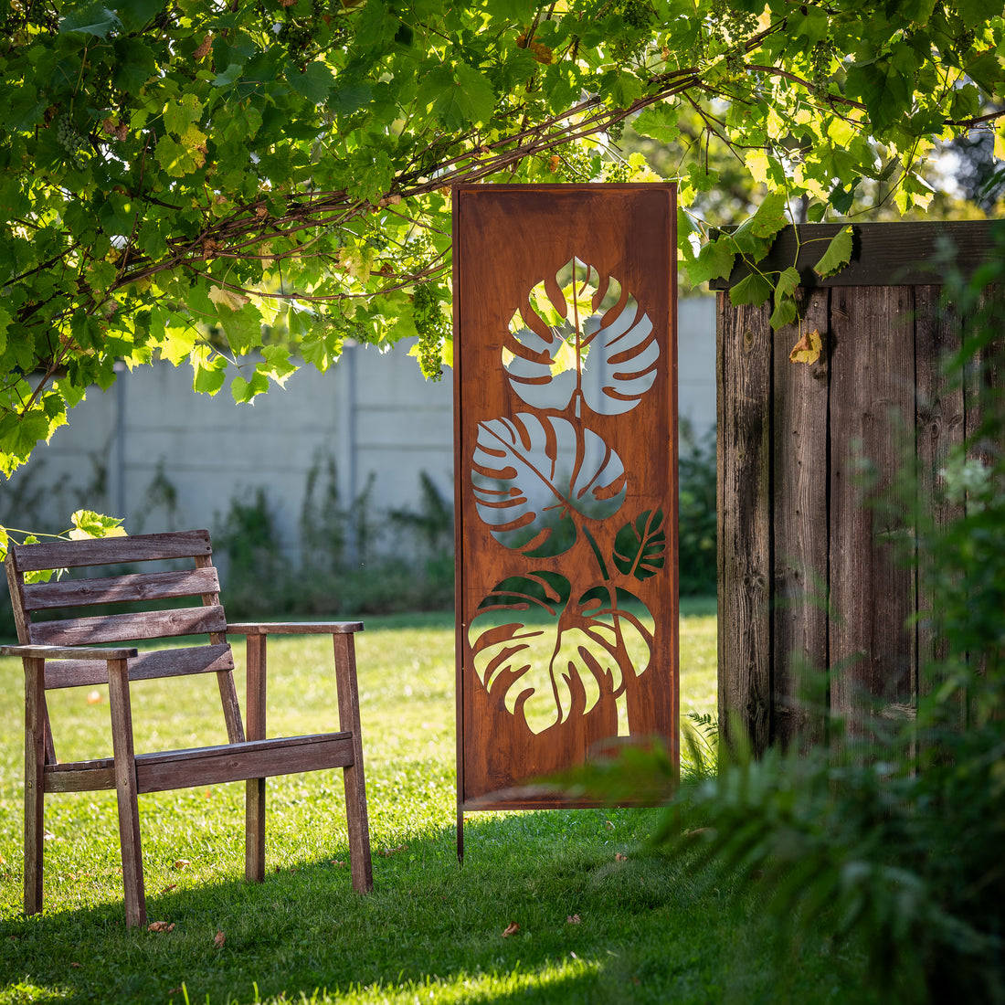 Panel ogrodowy Corten - Parawan z dużą monsterą 160 x 50 cm