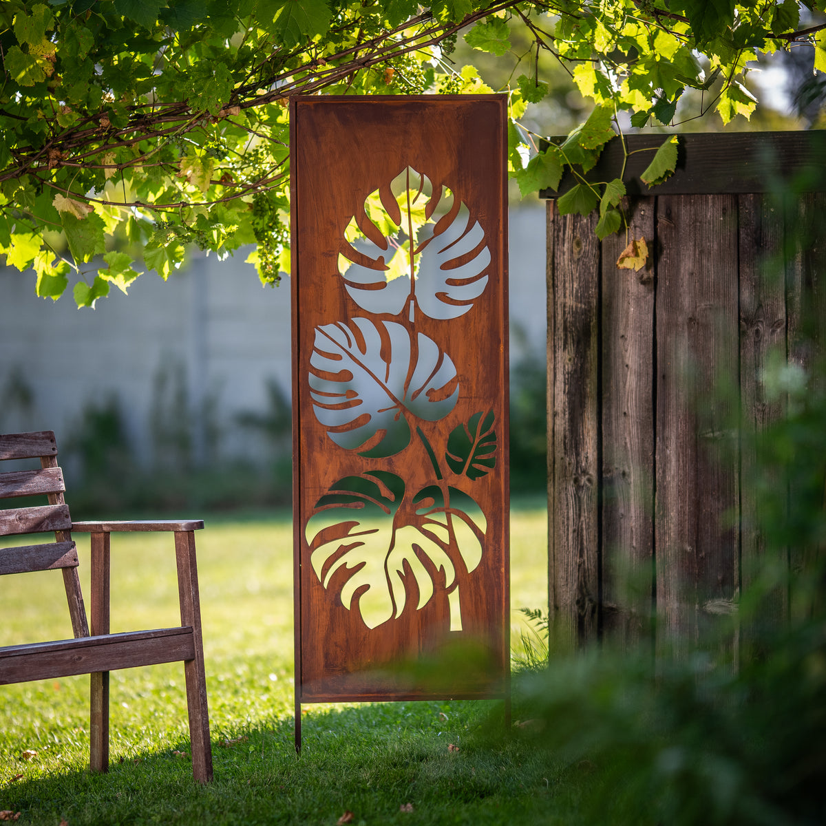Panel ogrodowy Corten - Parawan z dużą monsterą 160 x 50 cm
