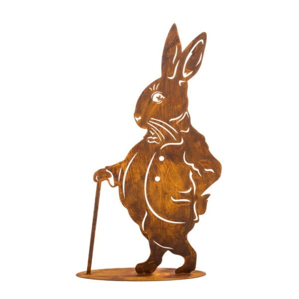 Wielkanocny Zając Stojący Corten 45 cm z Laską - Elegancka Dekoracja Świąteczna - Kapaga