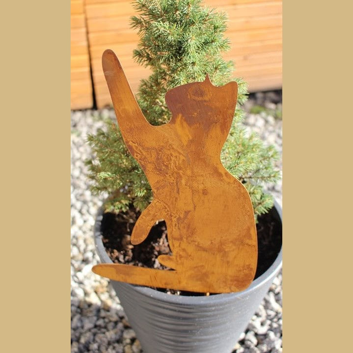 Figurka Kota do Donicy Ogrodu - Ozdoba Kwiatowa w Efekcie Corten Rdza - Kapaga