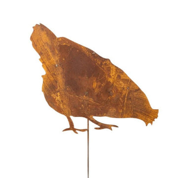 Figurka Kury z Metalu na Piku - Rustykalna Ozdoba Ogrodowa Corten - Kapaga