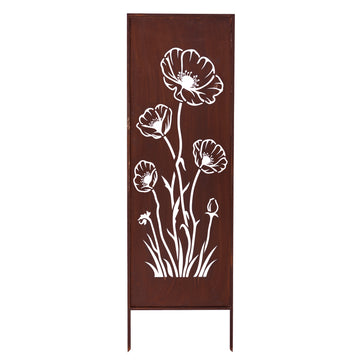 Panel ogrodowy Corten - Parawan z makami - 160 x 50 cm