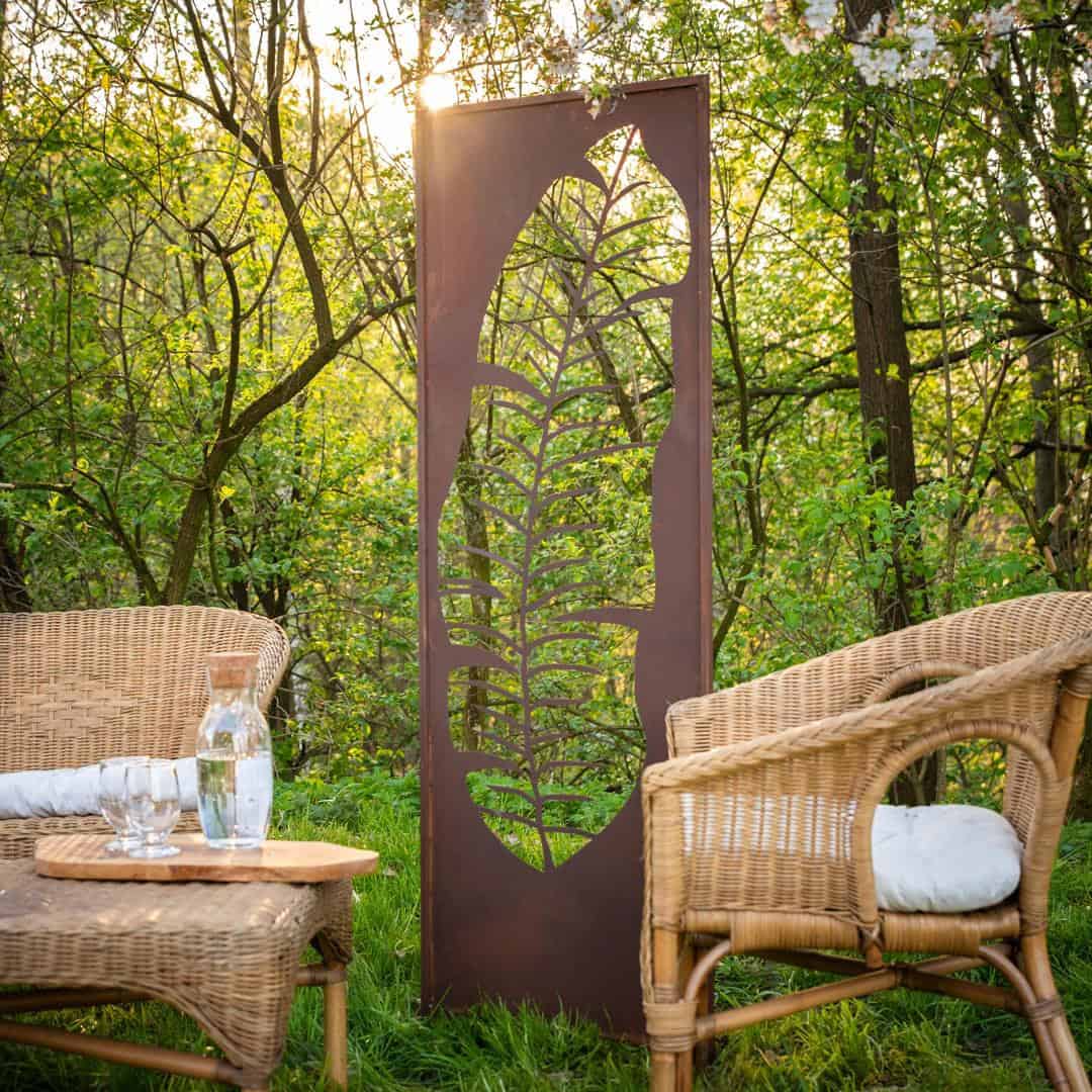 Rustykalny Panel Ogrodowy Liść Corten 160 cm - Dekoracyjne Ogrodzenie Metalowe - zdjęcie 2 - Kapaga