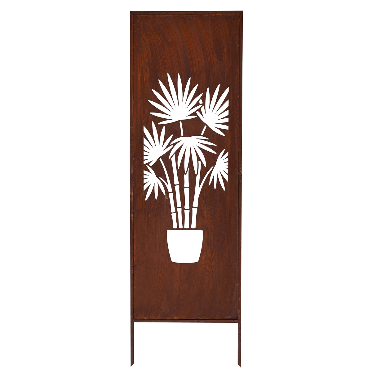 Panel ogrodowy Corten - Parawan z bambusem w donicy - (wersja niska)  - 160 x 50 cm