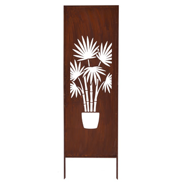 Panel ogrodowy Corten - Parawan z bambusem w donicy - (wersja niska)  - 160 x 50 cm