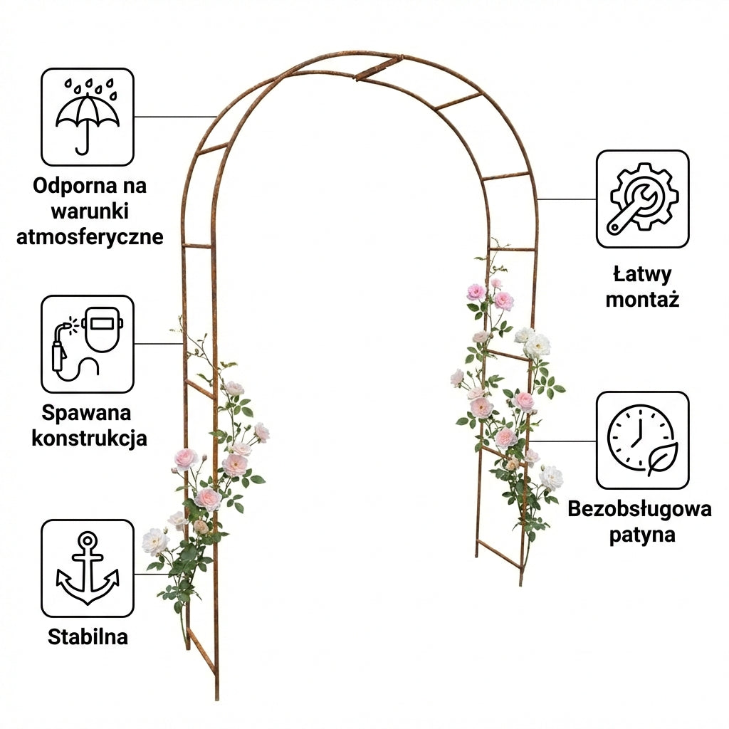 Pergola ogrodowa metalowa 240x150 cm – łuk do roślin