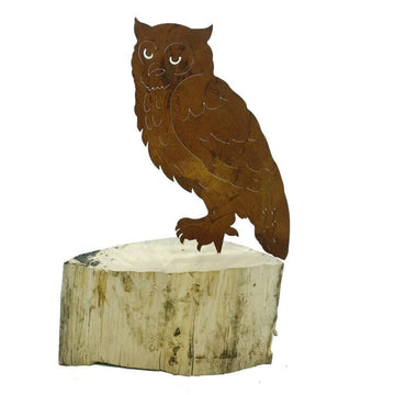 Metalowa Sowa Corten - Rdzawe Dekoracyjne Mocowanie do Drzewa lub Pniaka - Kapaga