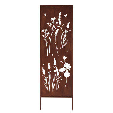 Panel ogrodowy Corten - Parawan z łąką kwietną - 160 x 50 cm