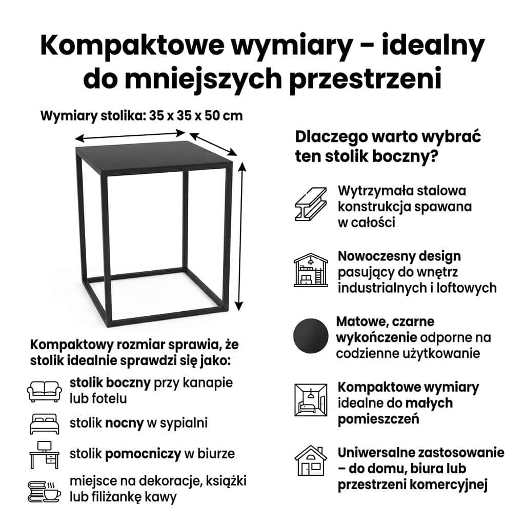 Stolik Boczny ze Stali - Minimalistyczny i Nowoczesny, Idealny Pomocnik 35 x 35 x 50 - zdjęcie 3 - Kapaga