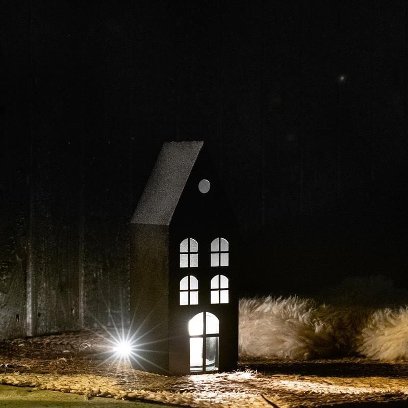 Lampion LED w Kształcie Domku - Loftowy Czarny Rustykalny na Świeczkę - zdjęcie 8 - Kapaga