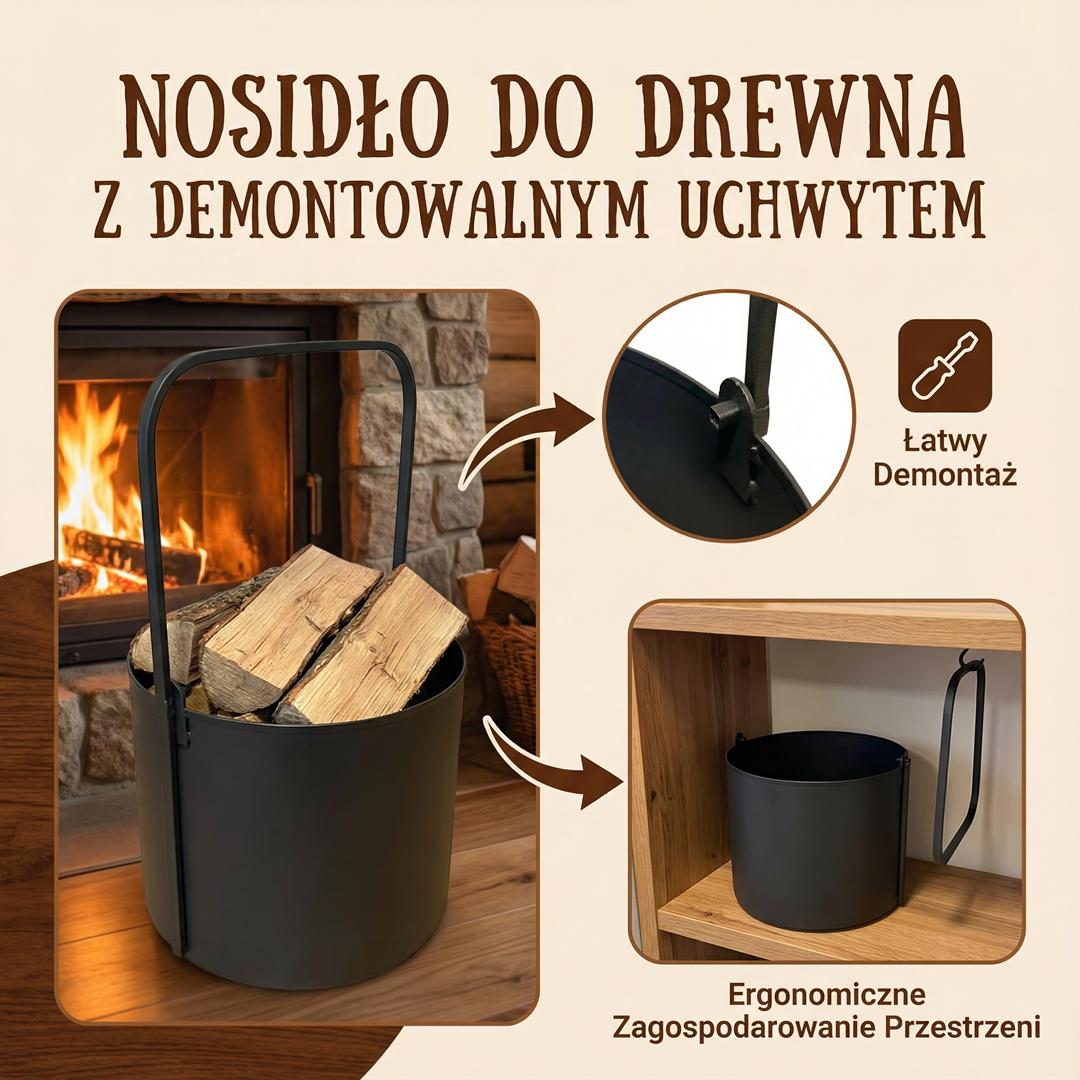 Stojak na Drewno Kominkowe - Wytrzymałe Nosidło na Opał, duży Kosz 40 cm - zdjęcie 3 - Kapaga