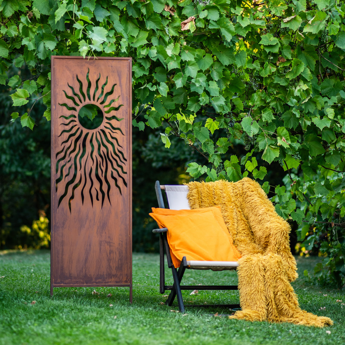 Panel ogrodowy Corten - Parawan z słońcem - 160 x 50 cm