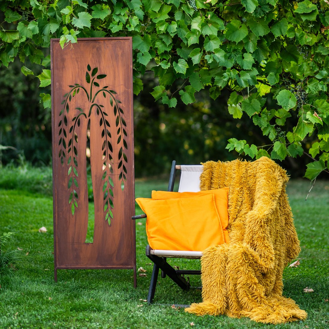 Panel ogrodowy Corten - Parawan z wierzbą płaczącą 160 x 50 cm