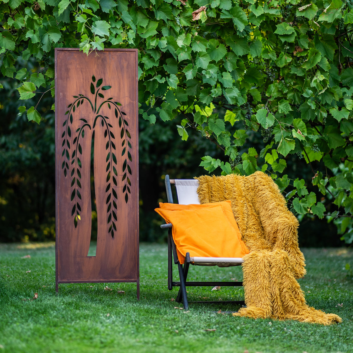 Panel ogrodowy Corten - Parawan z wierzbą płaczącą 160 x 50 cm